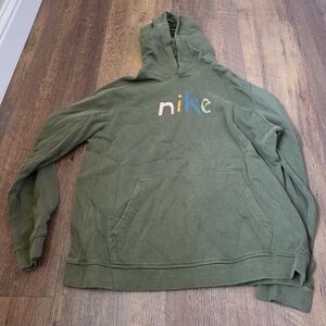Nike Olive Green Pullover Hoodie with Black Logo Tag